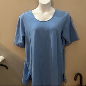 Denim&co 1X Blue Cross Back Short Sleeve Plain Casual Workout